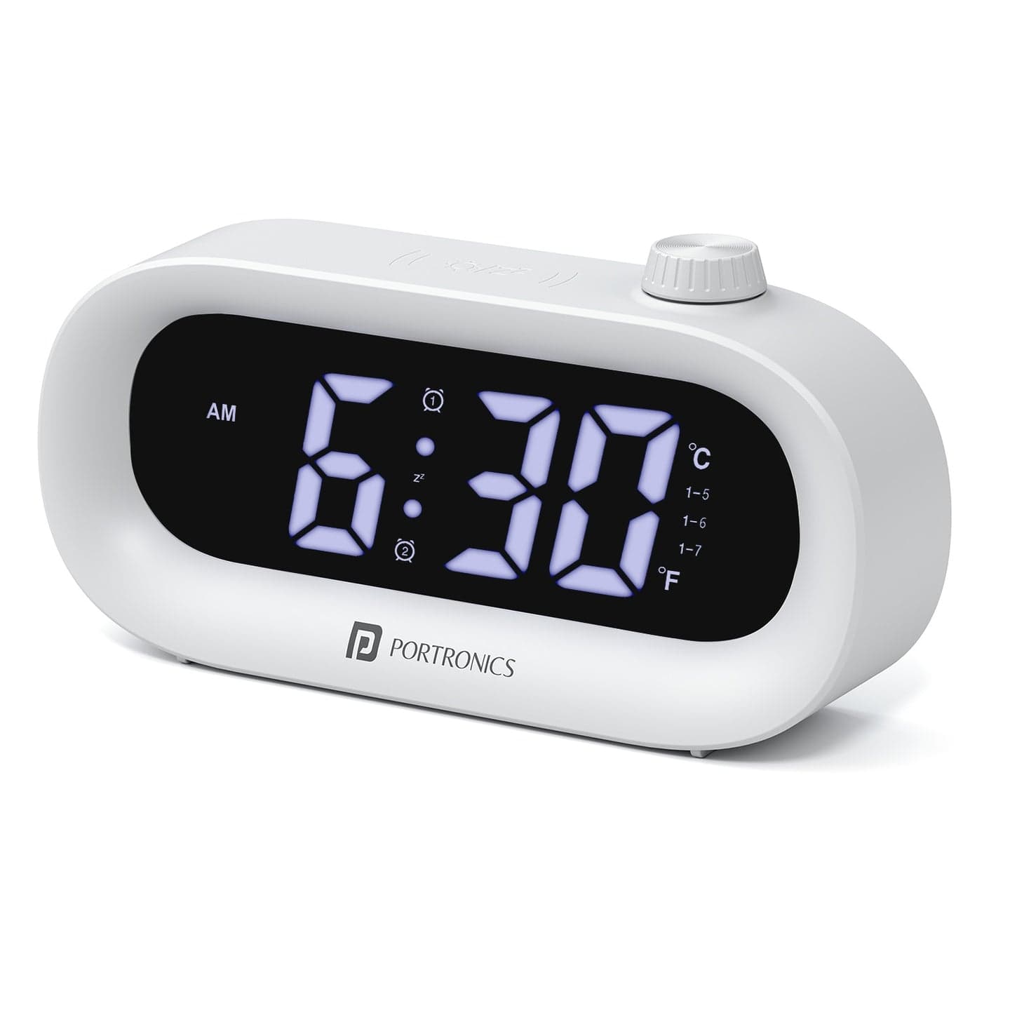 Portronics GlowTime LED Digital Alarm Desk Clock with Temperature Display & Countdown Timer, Type-C Powered, Temperature Display, 1-99 Min Timer, Touch Sensitive Panel, 3-Level Brightness, 12/24H Format, Desk & Bedside Clock - White - Home Decor | Buy online on ZillyBuy