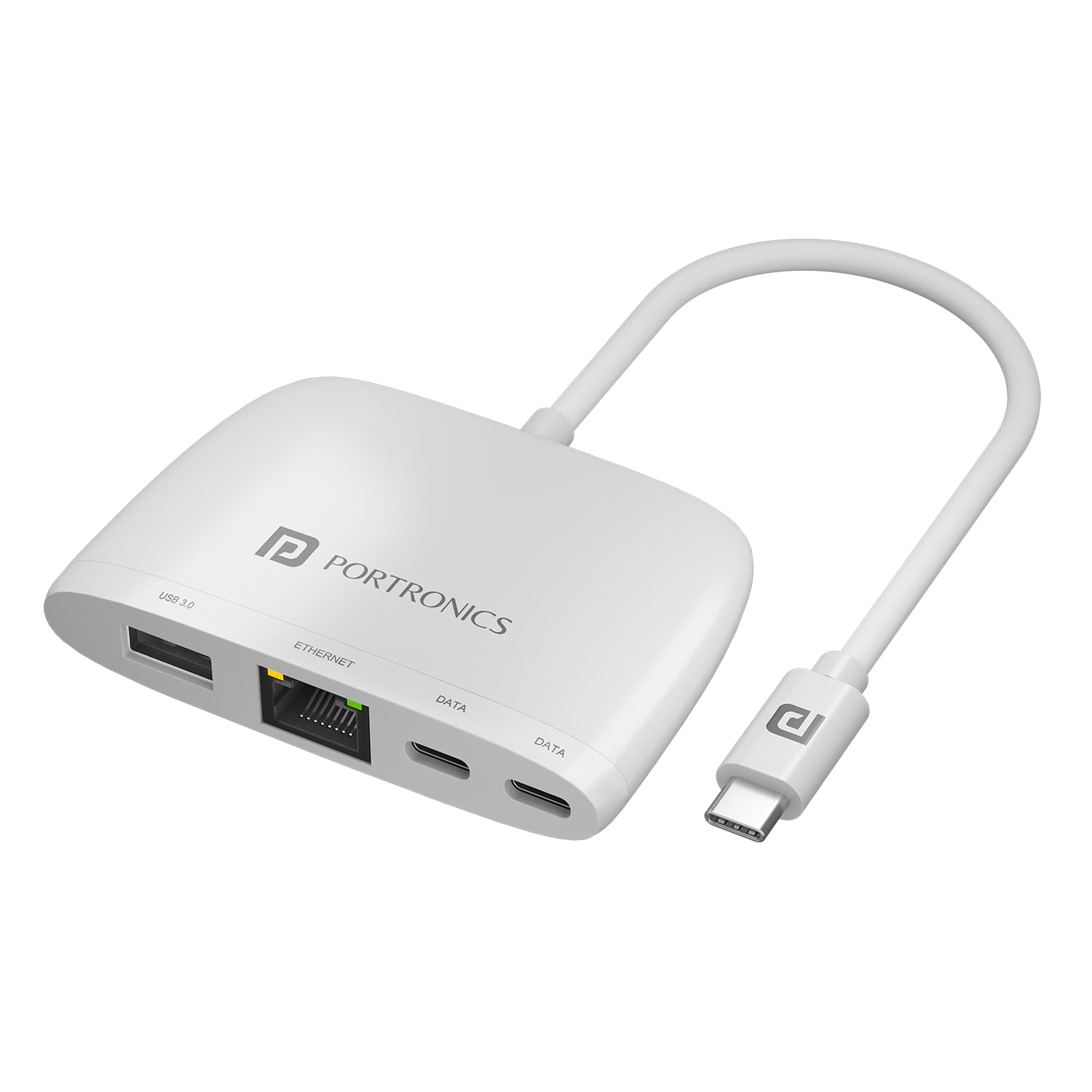 Portronics Mport 41 USB C Hub ,4-in-1 with Ethernet, 1000 Mbps Gigabit Internet, 2-Ports Type-C Data, USB 3.0 Port, Multiport 10,100,1000 Mbps RJ45 LAN Adapter for Laptop, PC, Mac & Desktop