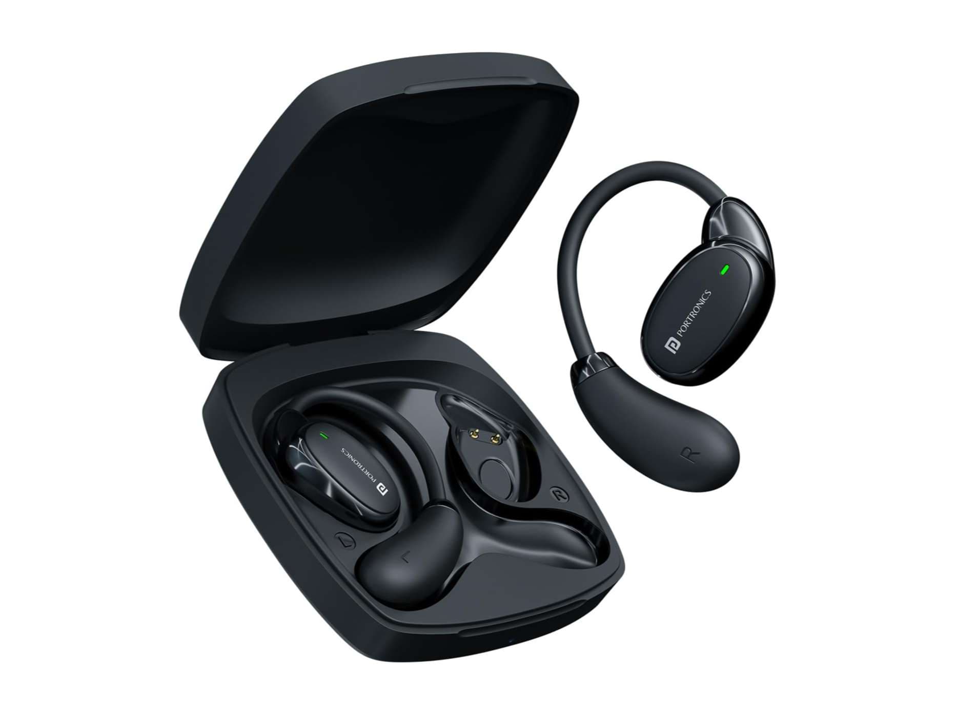 Portronics Harmonics Twins 31 Over Ear OWS Smart Wireless Earbuds with HD Mic, Secure & Flexible Ear hook, Touch Control, 24 Hrs Playtime, Music, Gaming Mode, BT 5.4V, Light Weight - Black - Earphone | Buy online on ZillyBuy