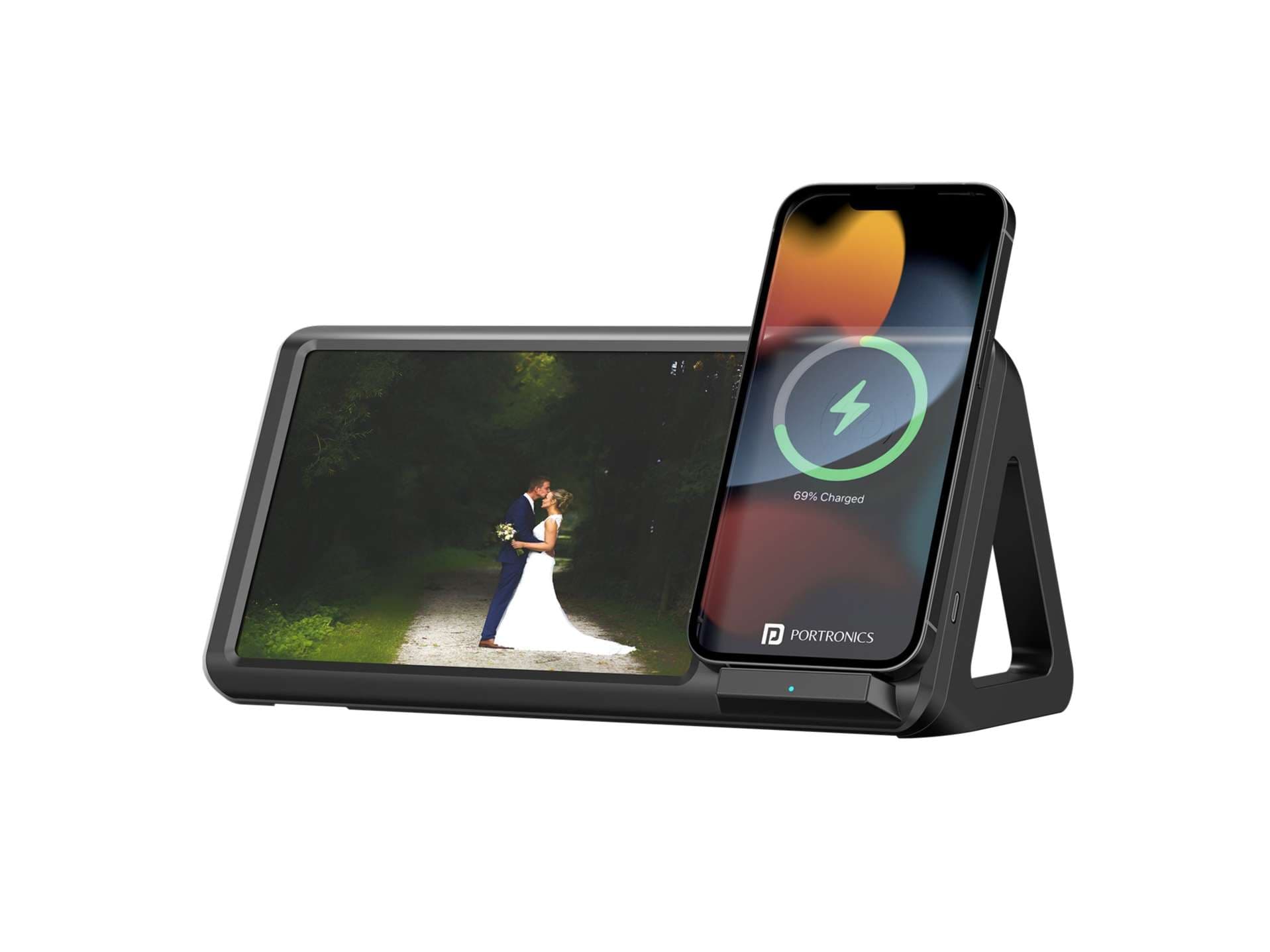 Portronics Freedom Fold 15W Foldable Wireless Charger with Premium PU Leather, 1 Mtr Type C Charging Cable Compatible with iPhone 8 & Above and Other QI Enabled Devices - Charger | Buy online on ZillyBuy
