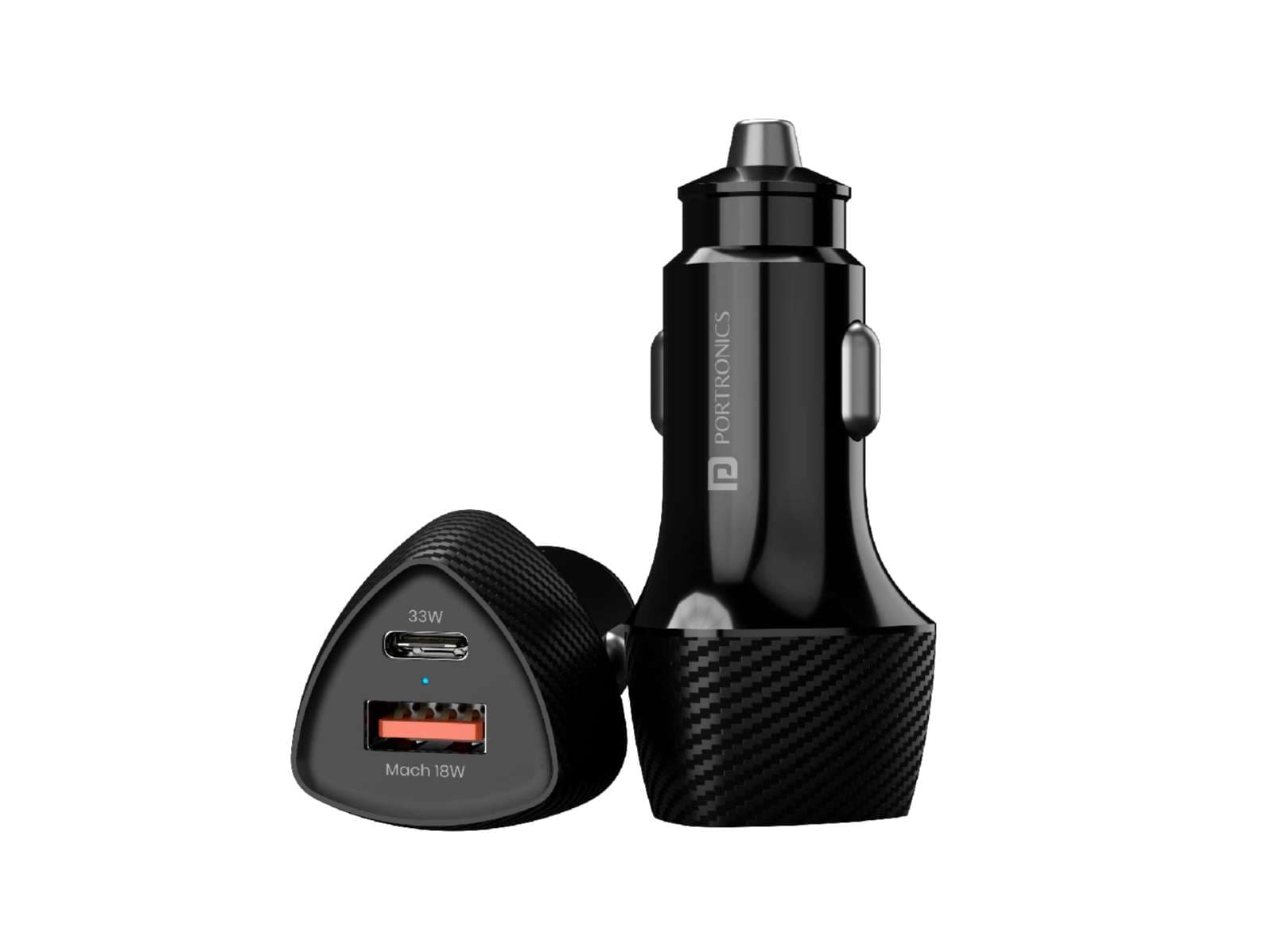 Portronics Car Power 16 Fast Car Charger with Dual Output, 51 Watts Total (18W USB + 33W Type C PD), Fast Charging, Adapter for iPhone & Android Smartphones and Tablets - Charger | Buy online on ZillyBuy