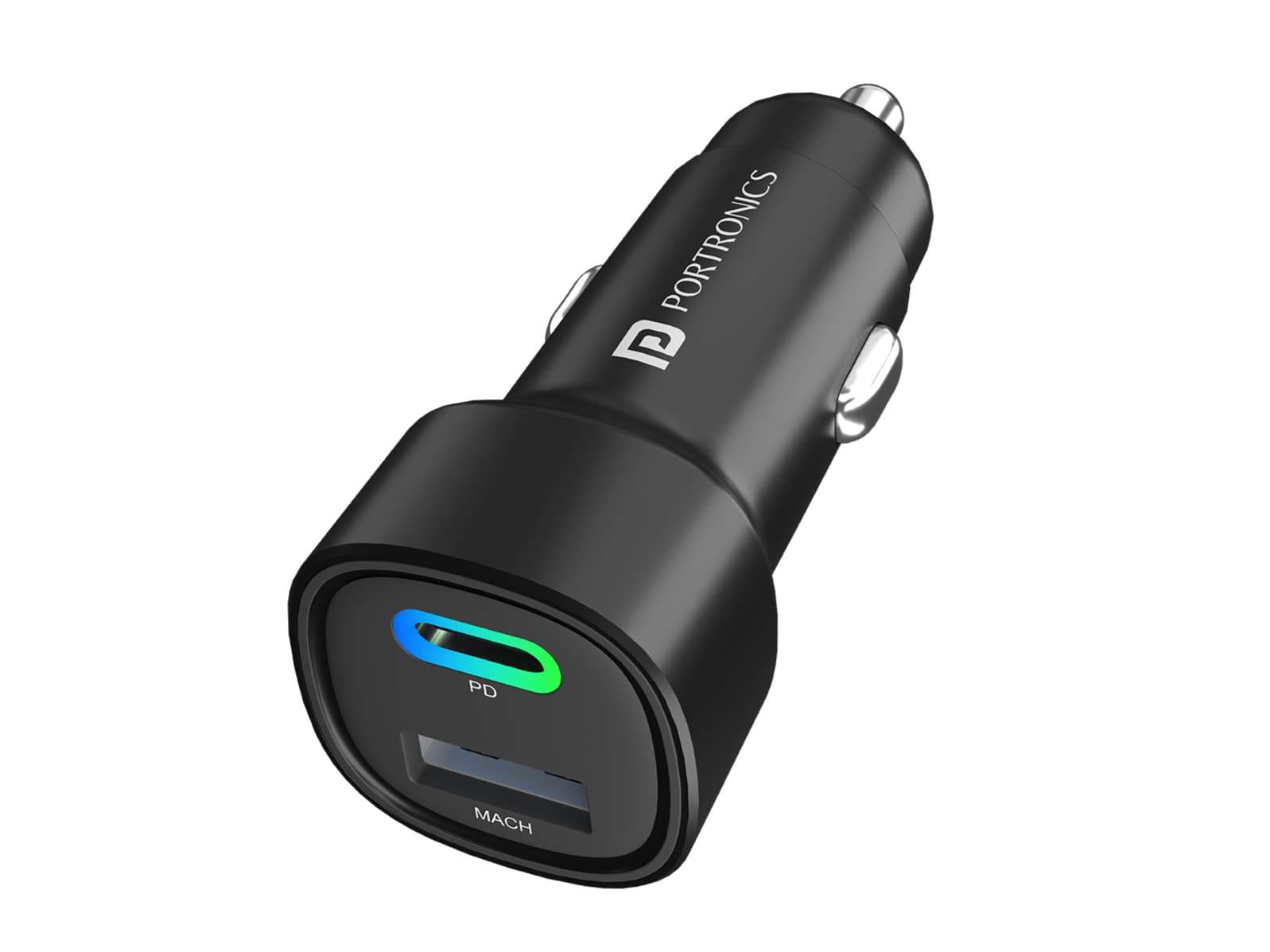 Portronics Car Power 30 Dual Output Fast Car Charger with 30W Type-C PD & 30W USB, LED Indicator, Charging Adapter Compatible with Cars for iPhone & Android Smartphone, Smartwatch - Charger | Buy online on ZillyBuy