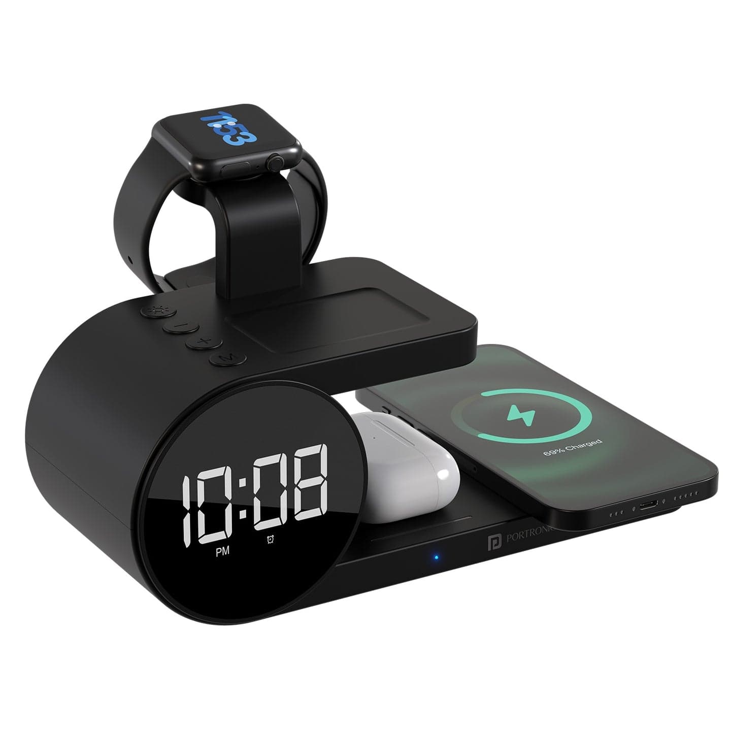 Portronics Freedom 6, 15W Wireless Charging, Digital Clock, Alarm Setting, Smartwatch/Earbuds Wireless Charging - Black - Charger | Buy online on ZillyBuy