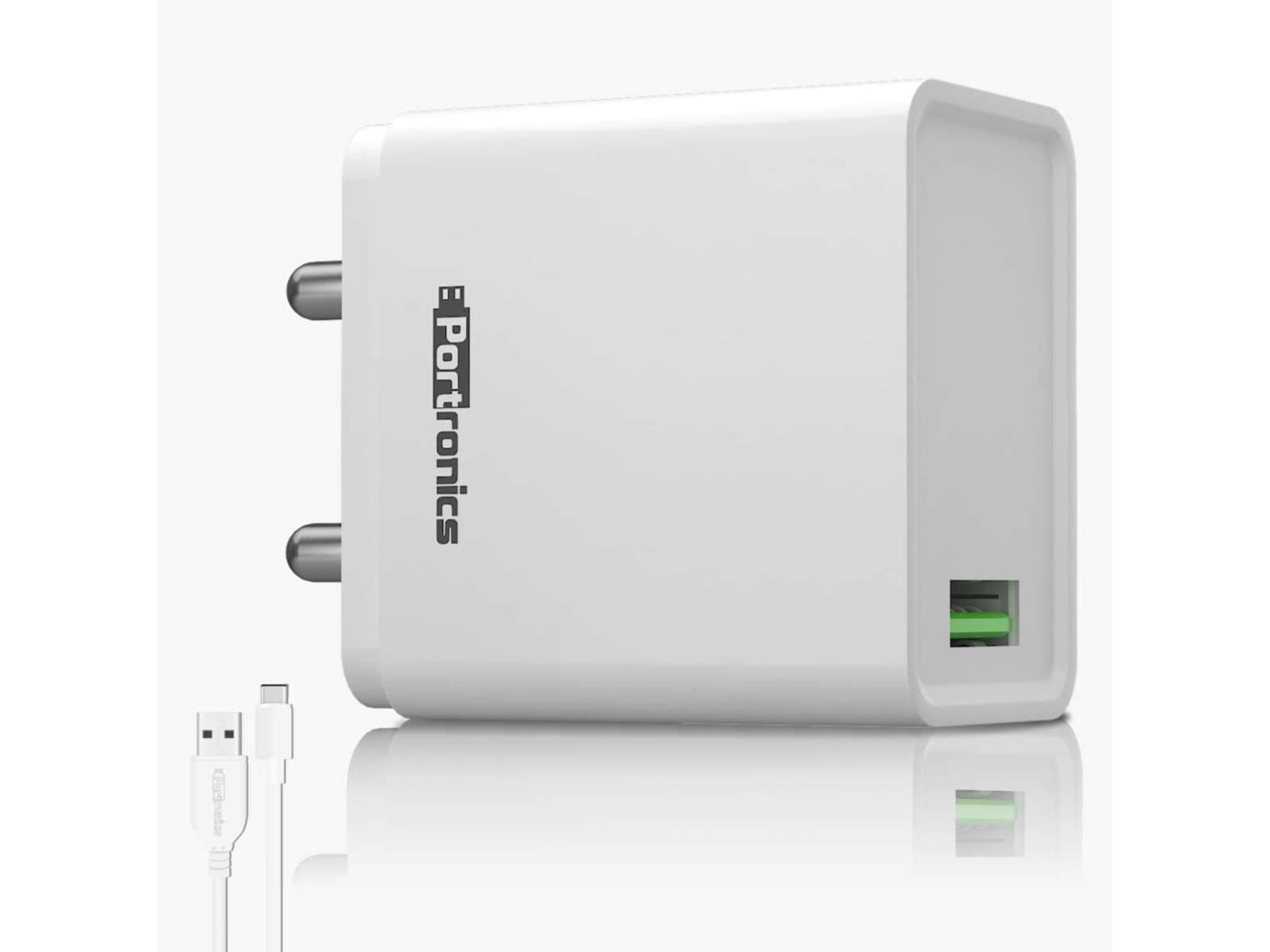 Portronics Adapto ONE 3A Fast Charging Adapter with 3M Type C Cable - White - Charger | Buy online on ZillyBuy