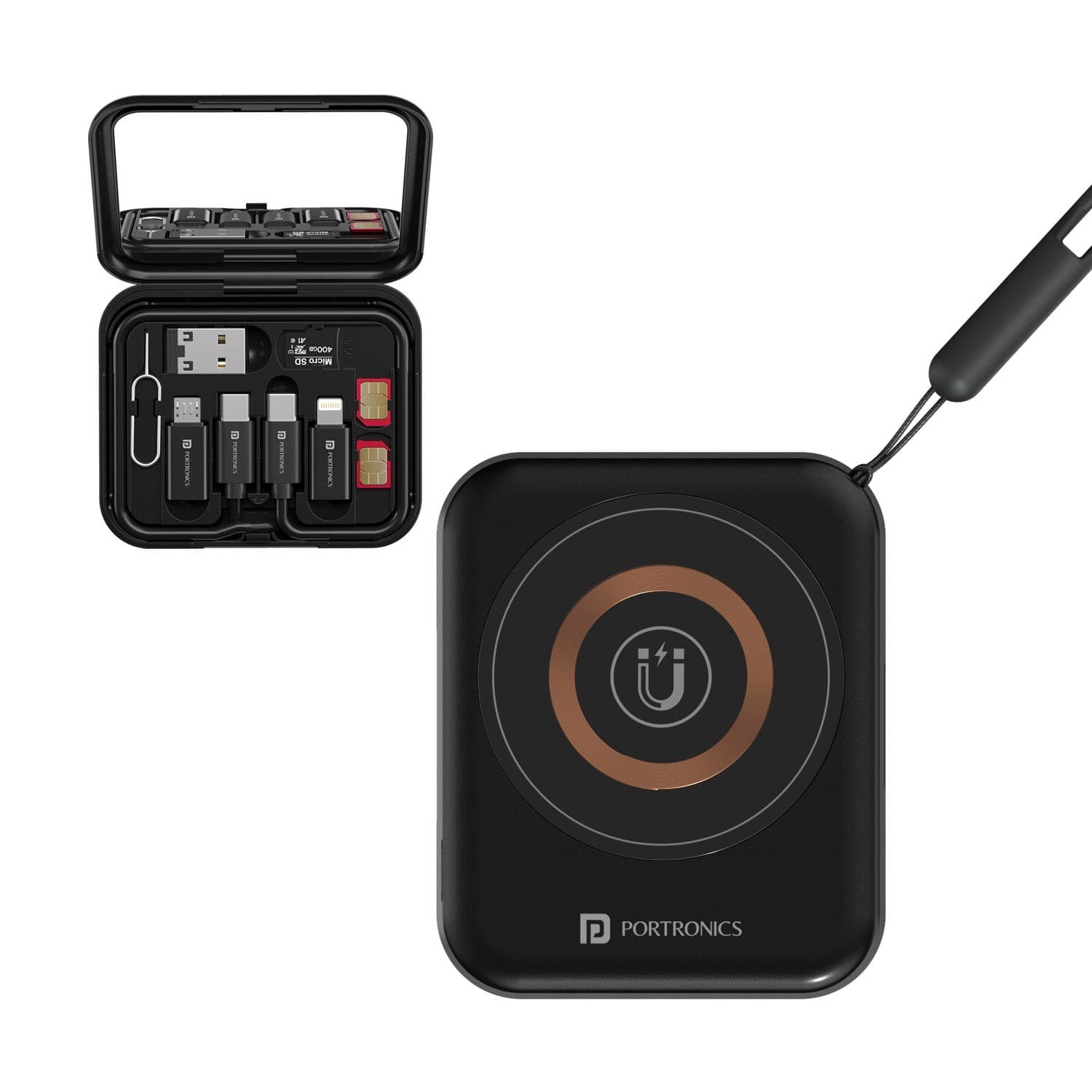 Portronics Smartpod 3 in 1 Wireless Charger with Multifunctional Cable & Cleaning Kit, Makeup Mirror, 60W Type C Cable, Mobile Stand, 5 in 1 Cleaning Kit, 15W Wireless Output, Light Weight - Charger | Buy online on ZillyBuy