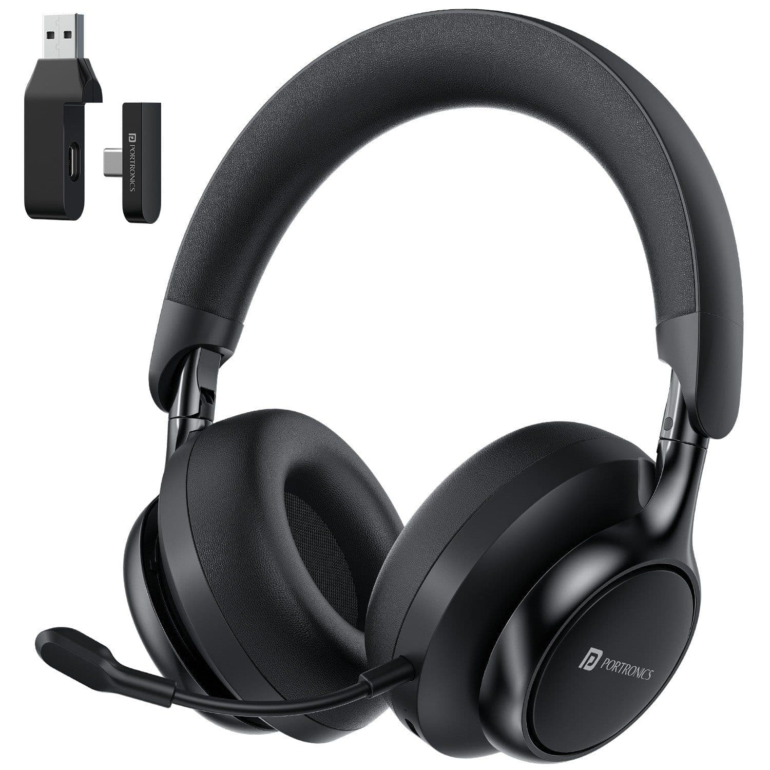 Portronics Muffs M7 Over Ear Headphone, USB-A & Type-C 2.4GHz Receiver, Detachable Boom Mic - Black - Earphone | Buy online on ZillyBuy