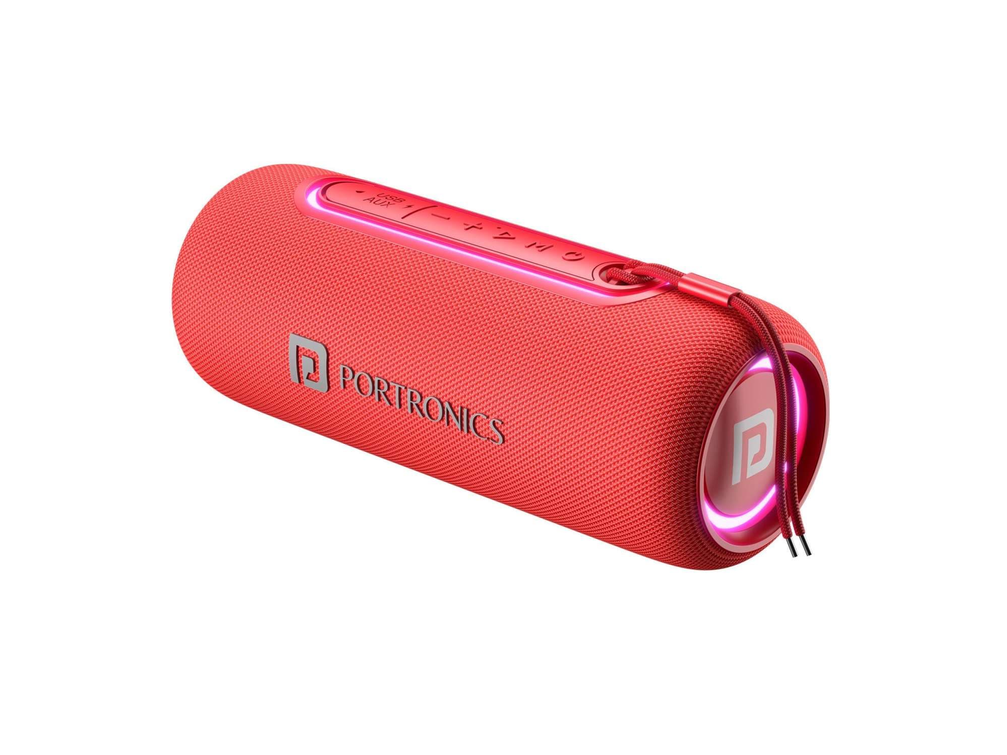 Portronics Resound 2 15W HD Sound Portable Wireless Bluetooth Speaker, in-Built Mic, RGB Lights, TWS Connectivity, Bluetooth v5.3, IPX5 Water Resistant, Type C Charging Port - Red - Speaker | Buy online on ZillyBuy