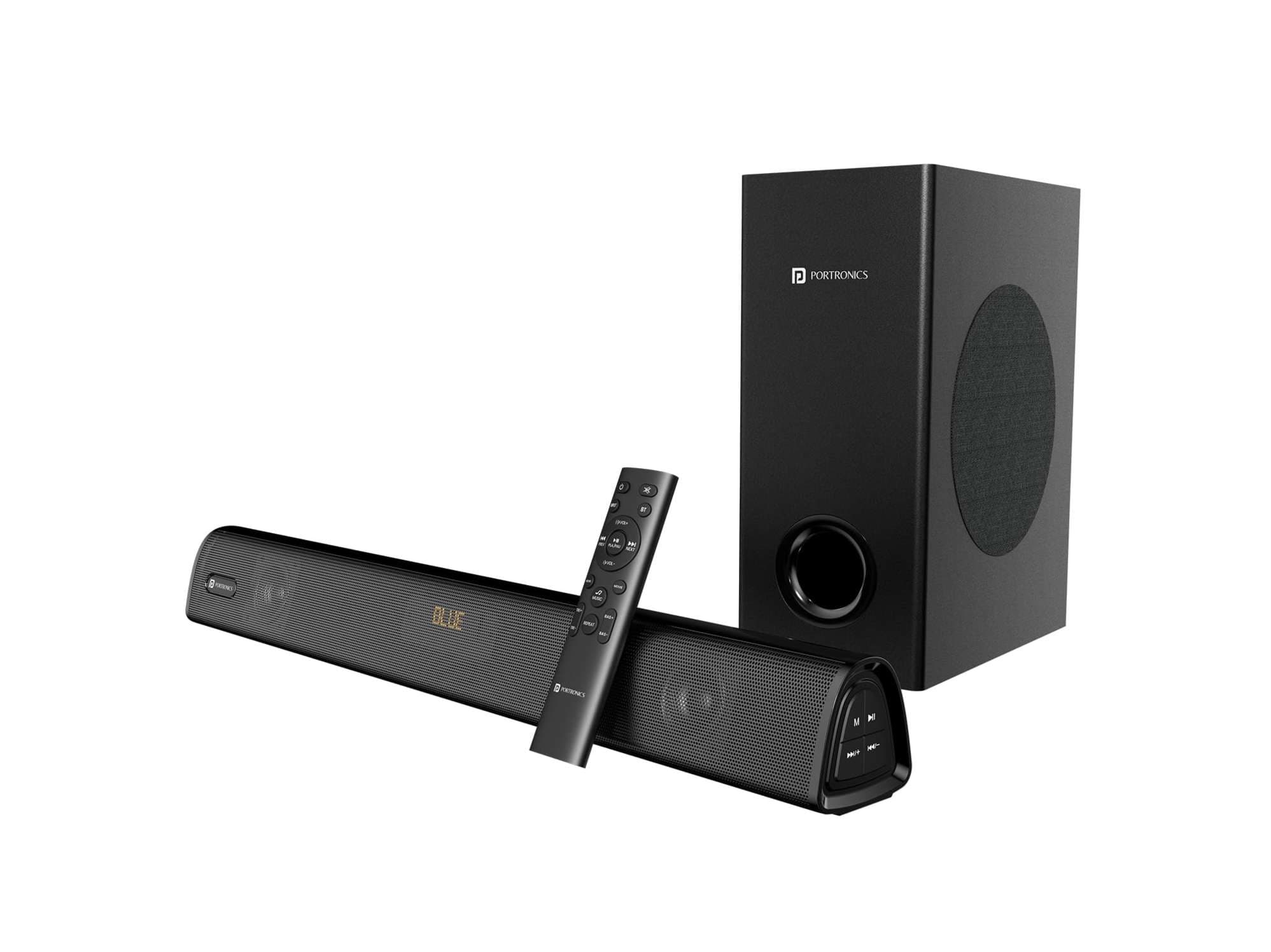 Portronics Pure Sound 106, 120W Bluetooth Soundbar with Wired Subwoofer for Deep Bass, 2.1 Channel Home Theatre, HD Sound,3 EQ Modes, BT 5.3V,HDMI, AUX in, USB Port, Sleek Remote Control - Speaker | Buy online on ZillyBuy