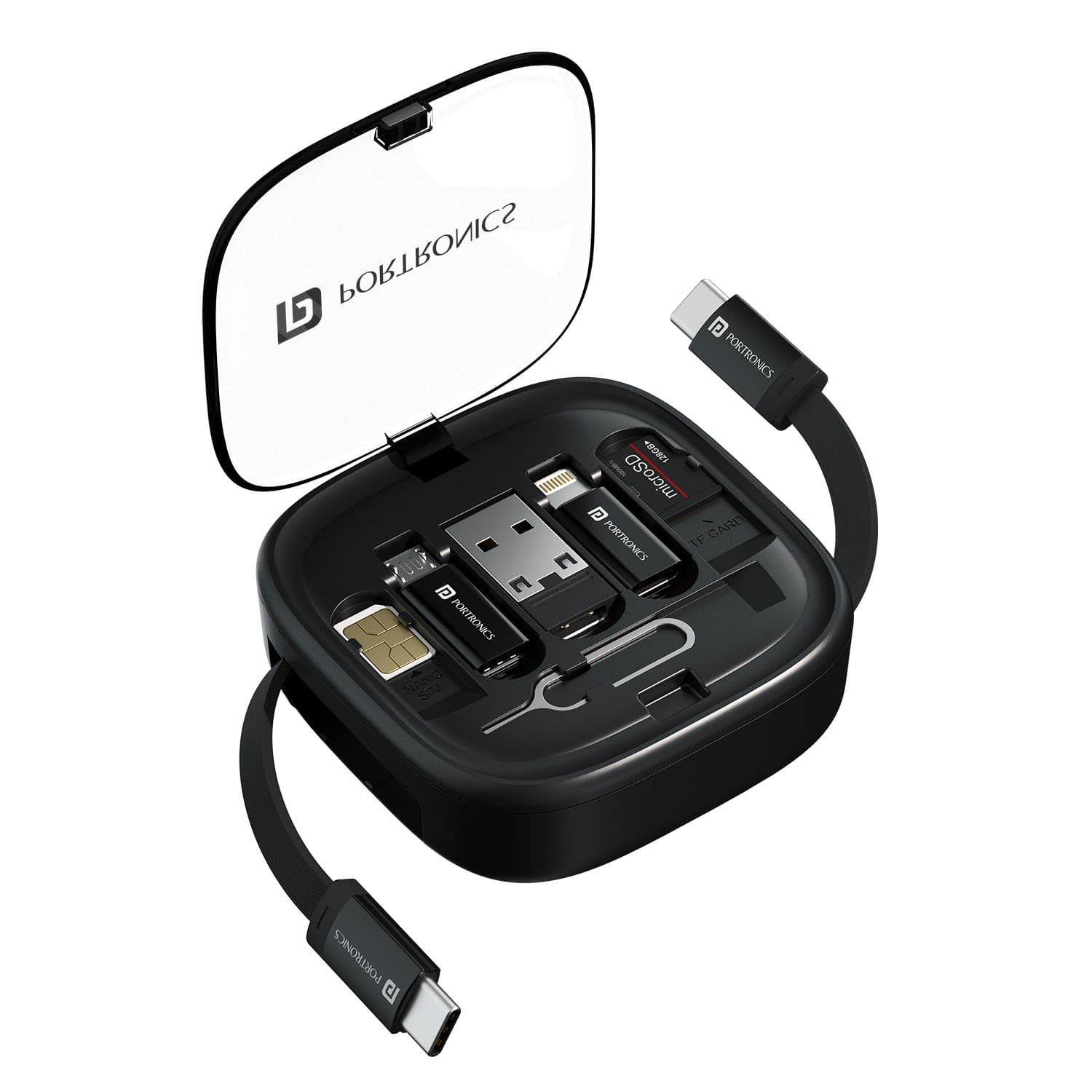 Portronics SnapCase 2 60W Max Output, Type C to Type C Retractable Cable, Micro/8 Pin/USB-A Connector, Mobile Stand - Charger | Buy online on ZillyBuy