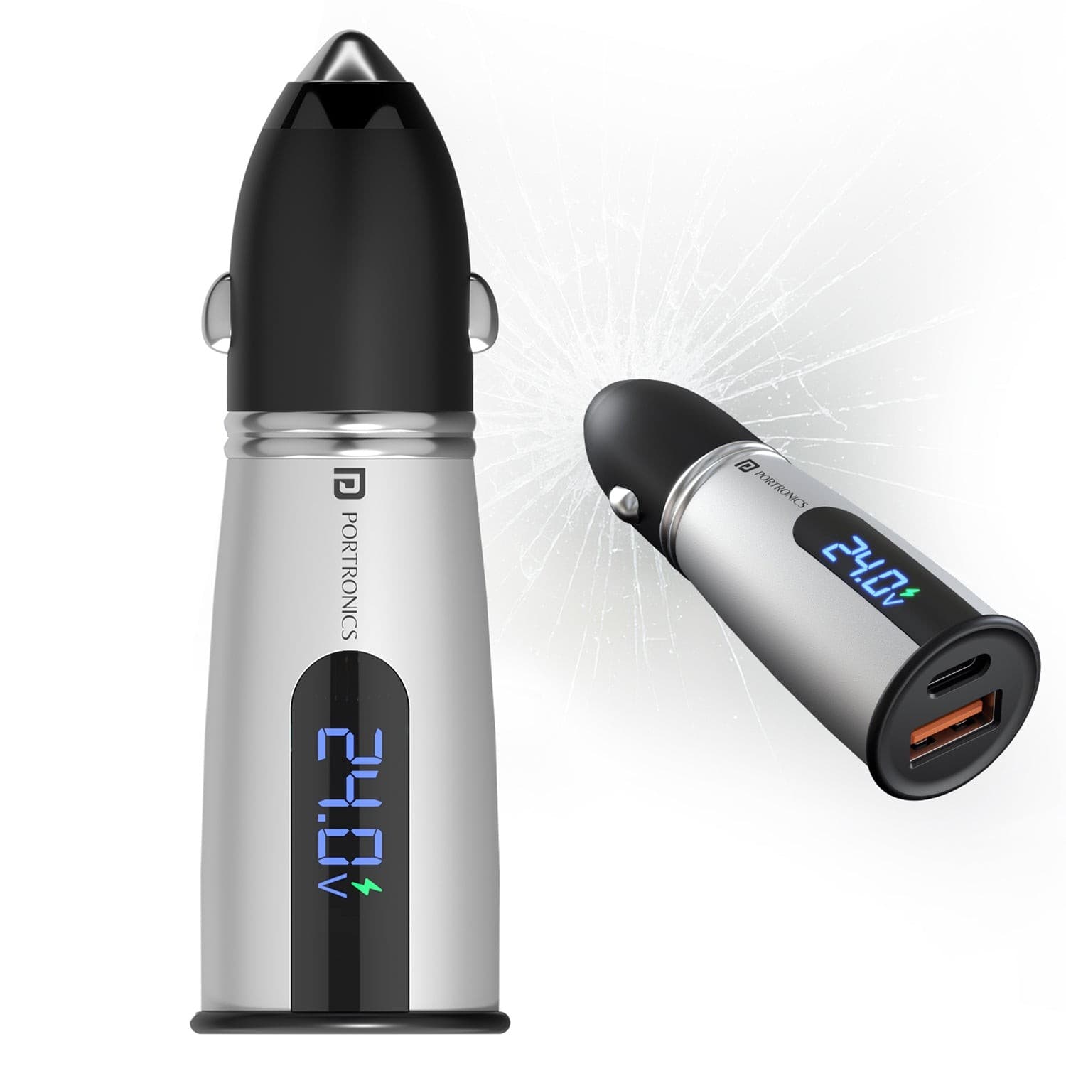 Portronics Car Power Armour 55.5W Dual Port Car Charger, 33W Type-C PD | 22.5W USB-A Port, LED Display for Voltage Monitoring - Charger | Buy online on ZillyBuy