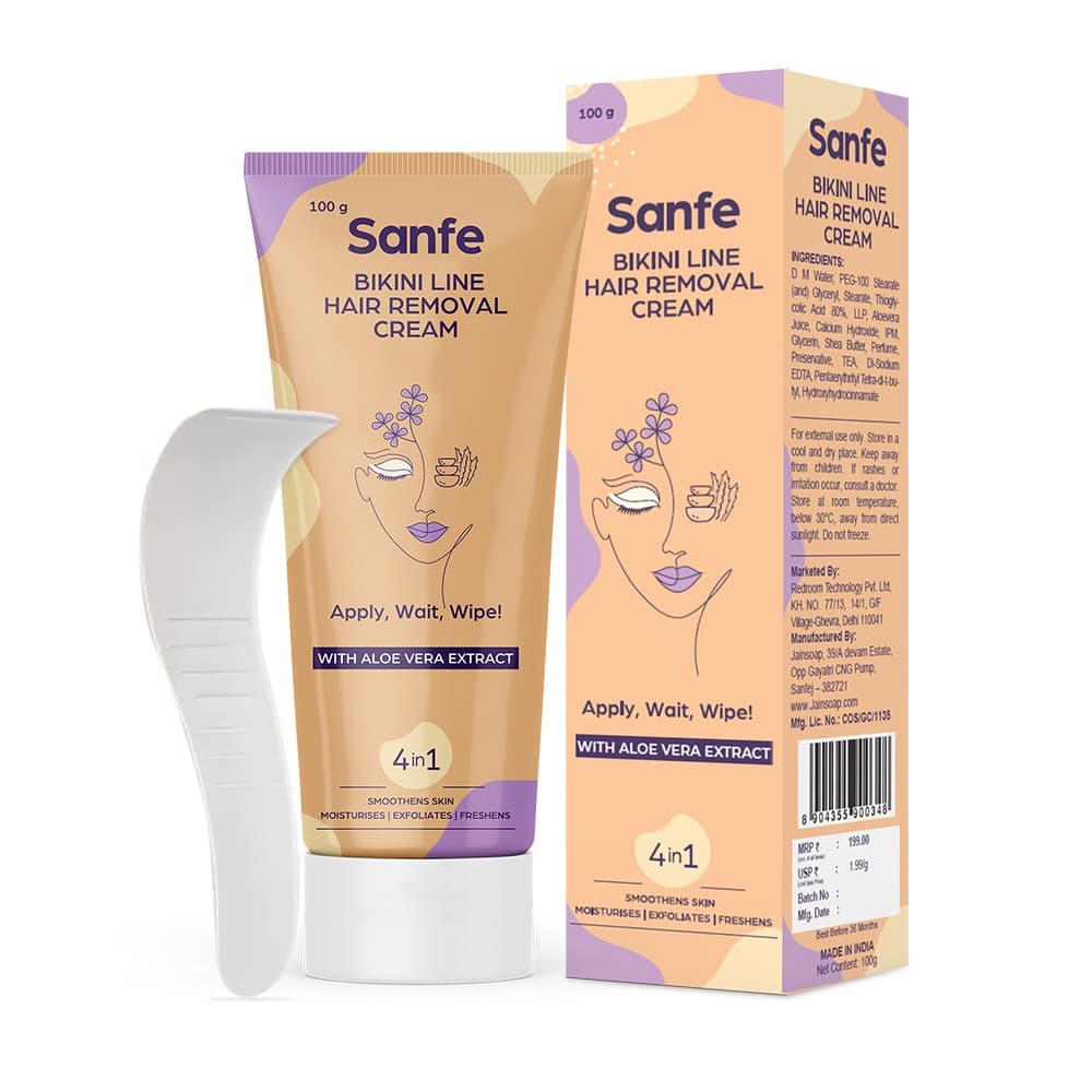 Sanfe Bikini Line Hair Removal Cream, 100g, Intimate Care For Women, With Aloe Vera - Shaving and Grooming | Buy online on ZillyBuy