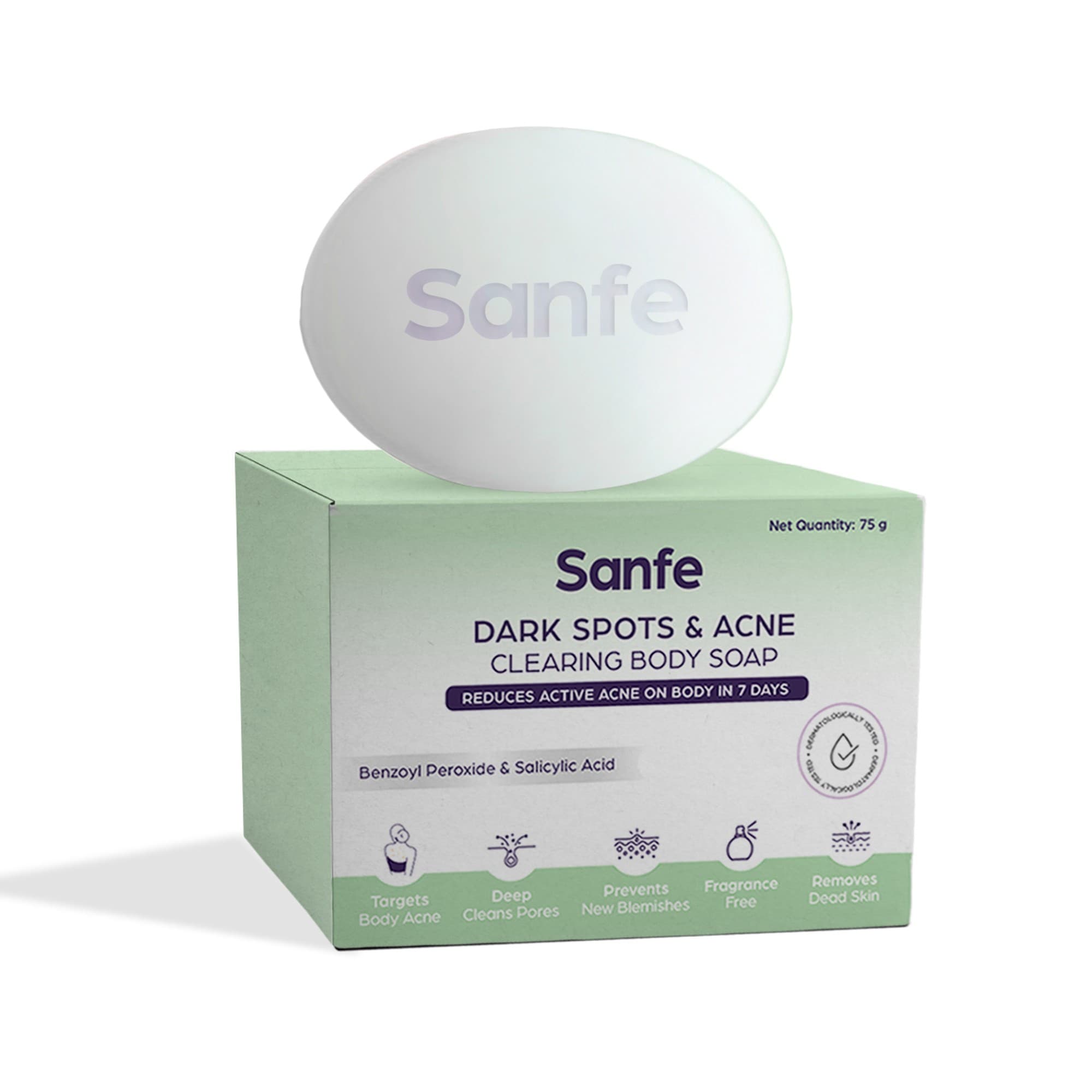 Sanfe Dark Spots & Acne Clearing Body Soap, 75gm - Bath Soaps and Gels | Buy online on ZillyBuy