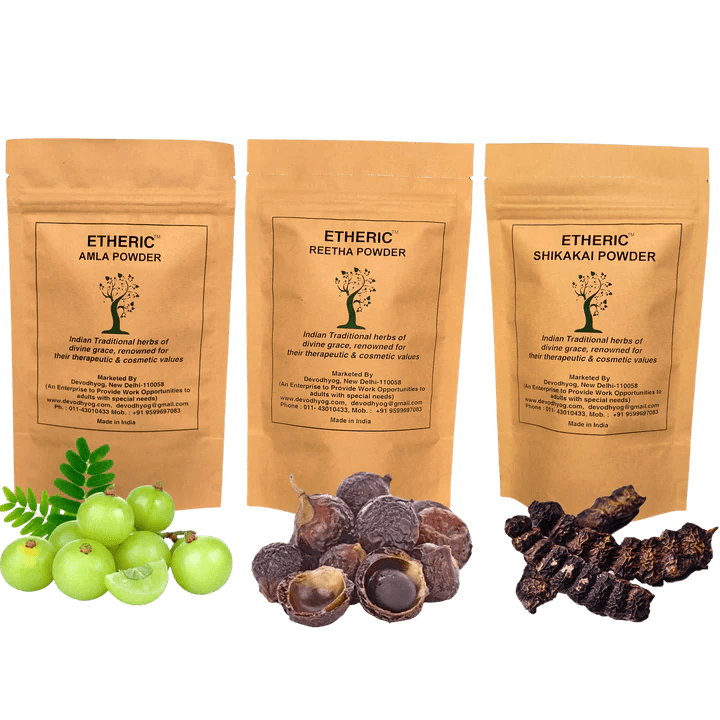 Etheric Combo Pack for Hair Wash & Treatment (Amala + Reetha + shikakai Powder )Organic, Pure & Natural Powder - Hair Care - Shampoo, Oils, Conditioners | Buy online on ZillyBuy