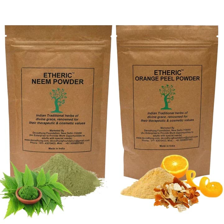 Etheric Neem Powder For Face Pack And Orange Peel Powder For skin | Organic | Glowing Skin- Each-100 Grams - Skin Care - Face Cleansers | Buy online on ZillyBuy