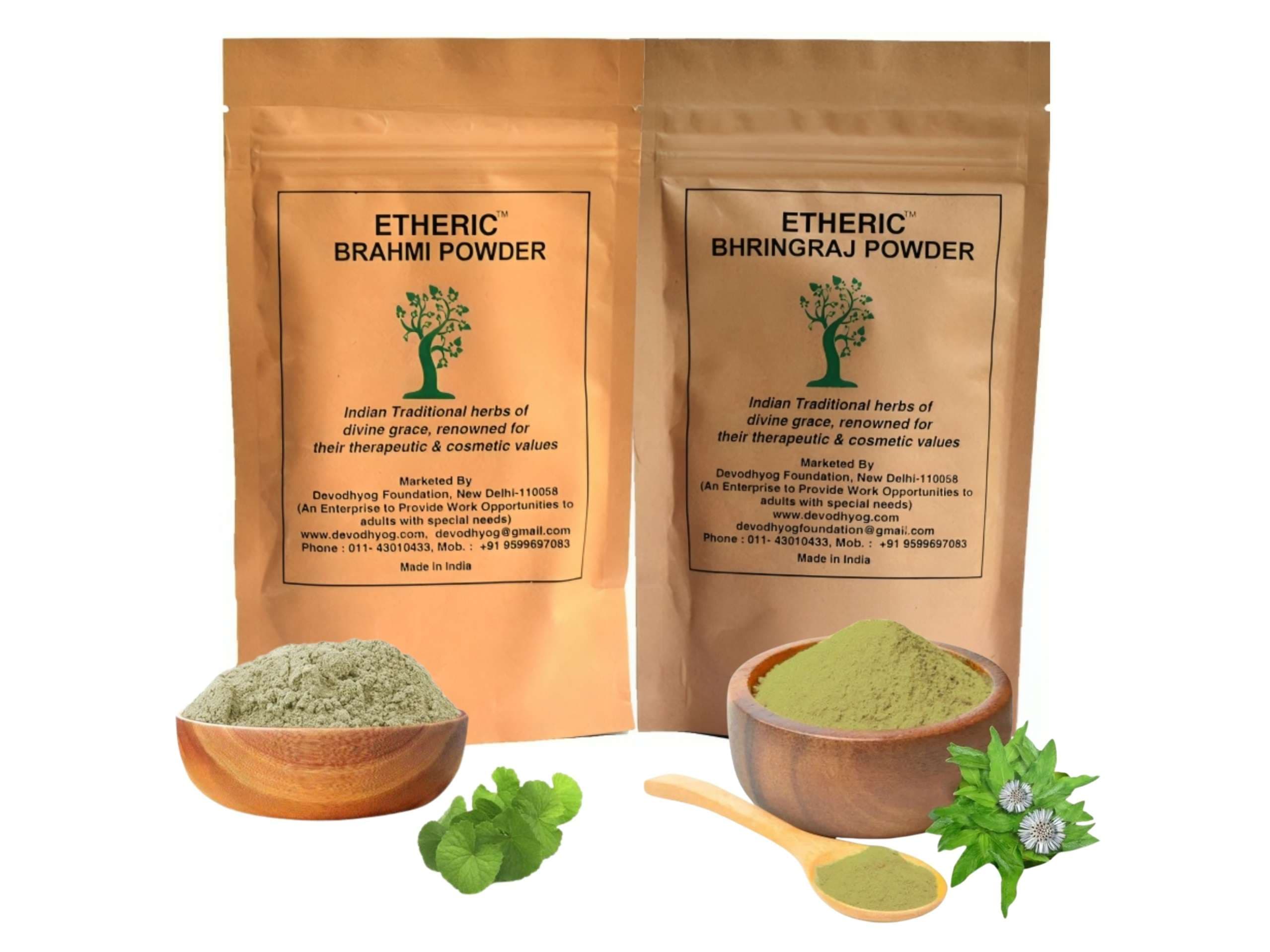 Etheric Bramhi + Bhringraj (2x100 Gram) Powder for Hair Treatment & Hair Growth - Hair Care - Shampoo, Oils, Conditioners | Buy online on ZillyBuy