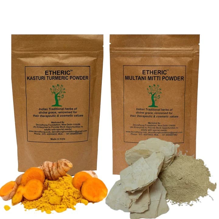 Etheric Kasturi Turmeric & Multani Mitti Powder For Skin Whitening & Face Pack ( 2x100 Grams) - Skin Care - Face Cleansers | Buy online on ZillyBuy
