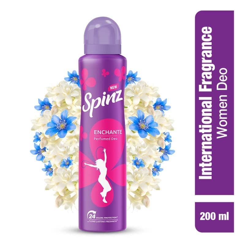 Spinz Enchante Perfumed Deo for Women, with International Fragrances for Long Lasting Freshness and 24 Hours Protection, 200ml International Fragrances for Long Lasting Freshness of Women Deo (Pack of 2) - Fragrance | Buy online on ZillyBuy