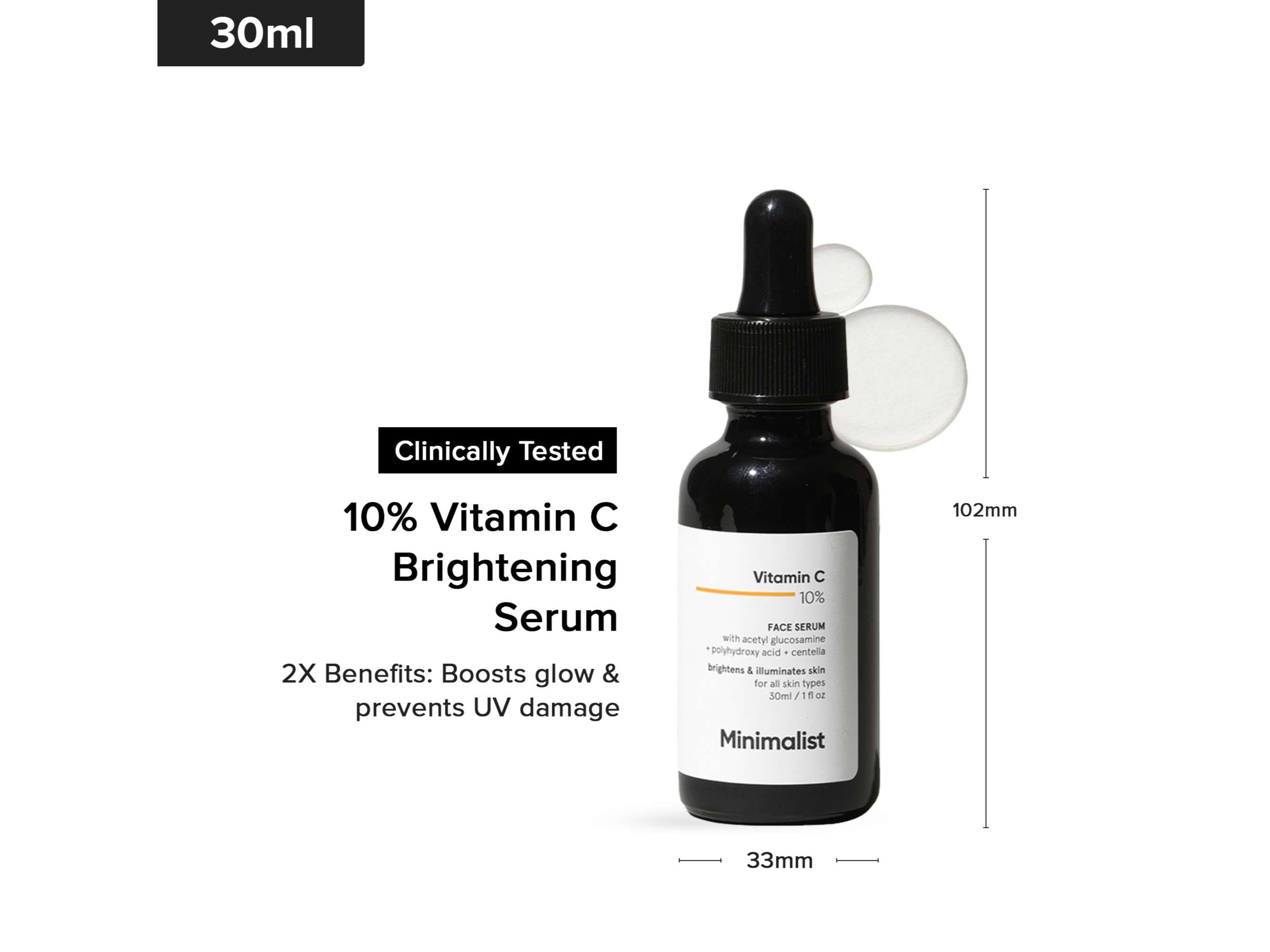 Minimalist 10% Vitamin C Serum for Glowing Skin | Brightening & Dark Spot Treatment | Treats Uneven Skin Tone, Dullness & UV Damage - 30 Millilitre - Skin Care - Lotions, Moisturisers, and Creams | Buy online on ZillyBuy