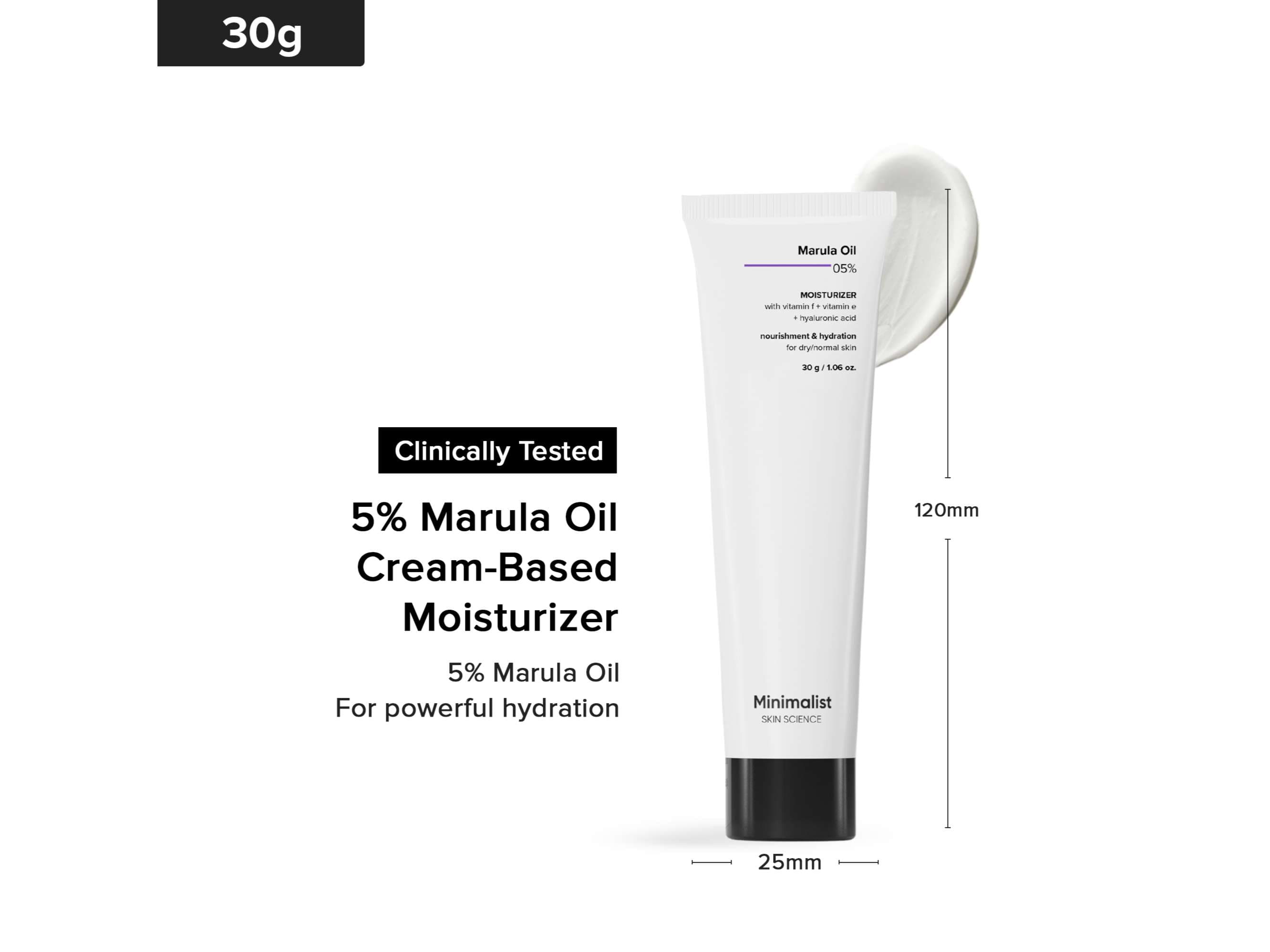 Minimalist 5% Marula Oil Moisturizer For Dry Skin With Hyaluronic Acid For Deep Nourishment & Hydration, For Men & Women - 30 Gram - Skin Care - Lotions, Moisturisers, and Creams | Buy online on ZillyBuy