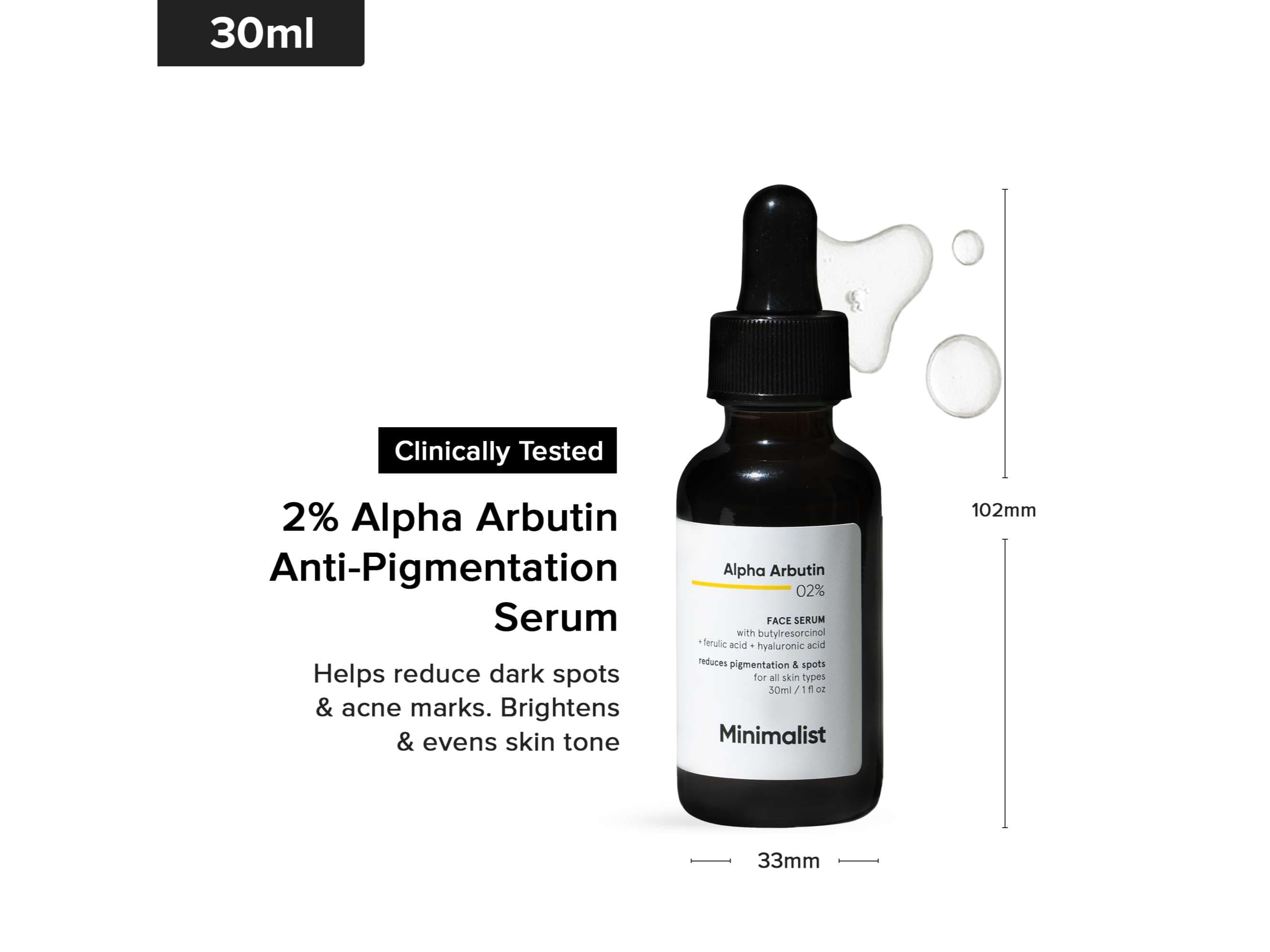Minimalist Dark Spots Removal Serum 2% with Alpha Arbutin for Hyperpigmentation | All Skin Types | Treats Blemishes, Acne Marks & Tanning - 30 Millilitre - Skin Care - Lotions, Moisturisers, and Creams | Buy online on ZillyBuy