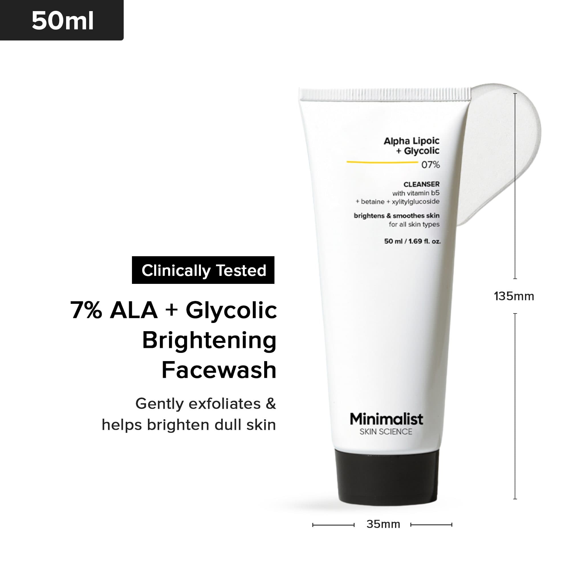 Minimalist Alpha Lipoic + Glycolic 07% Cleanser Mini - 50 ml - Skin Care - Face Cleansers | Buy online on ZillyBuy