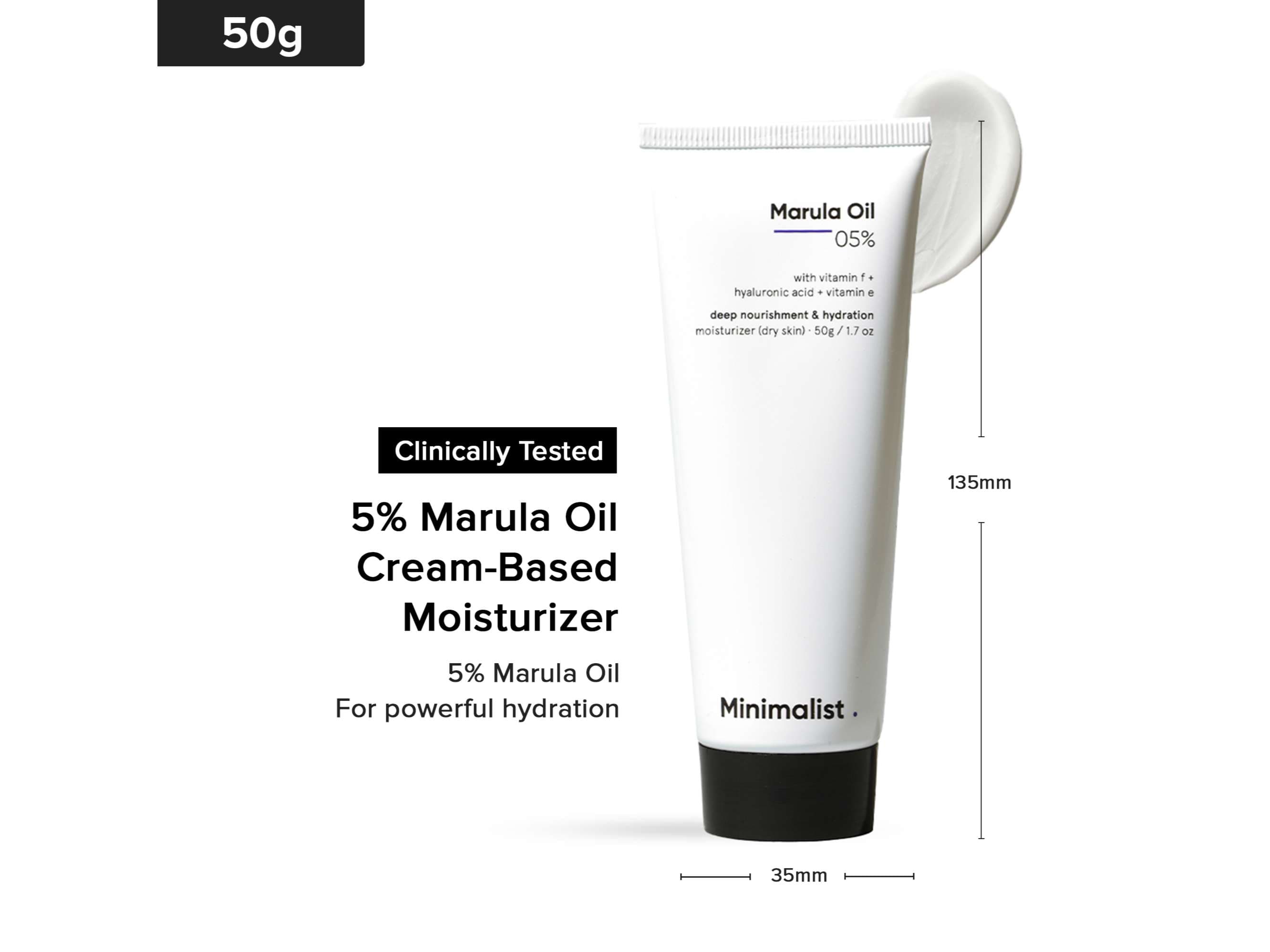 Minimalist 5% Marula Oil Moisturizer For Dry Skin With Hyaluronic Acid For Deep Nourishment & Hydration, For Men & Women - 50 Gram - Skin Care - Lotions, Moisturisers, and Creams | Buy online on ZillyBuy