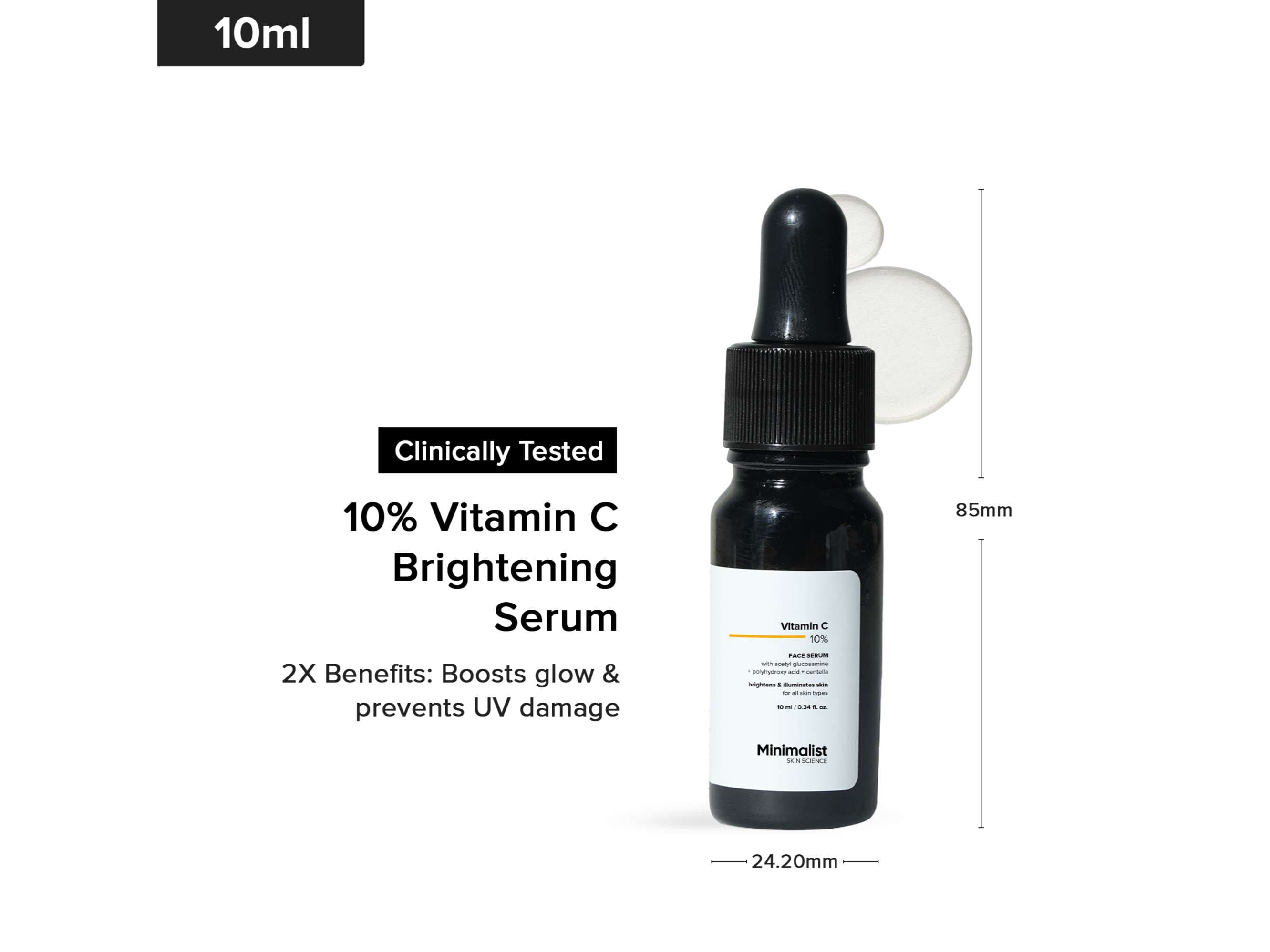 Minimalist 10% Vitamin C Serum for Glowing Skin | Brightening & Dark Spot Treatment | Treats Uneven Skin Tone, Dullness & UV Damage - 10 Millilitre - Skin Care - Lotions, Moisturisers, and Creams | Buy online on ZillyBuy