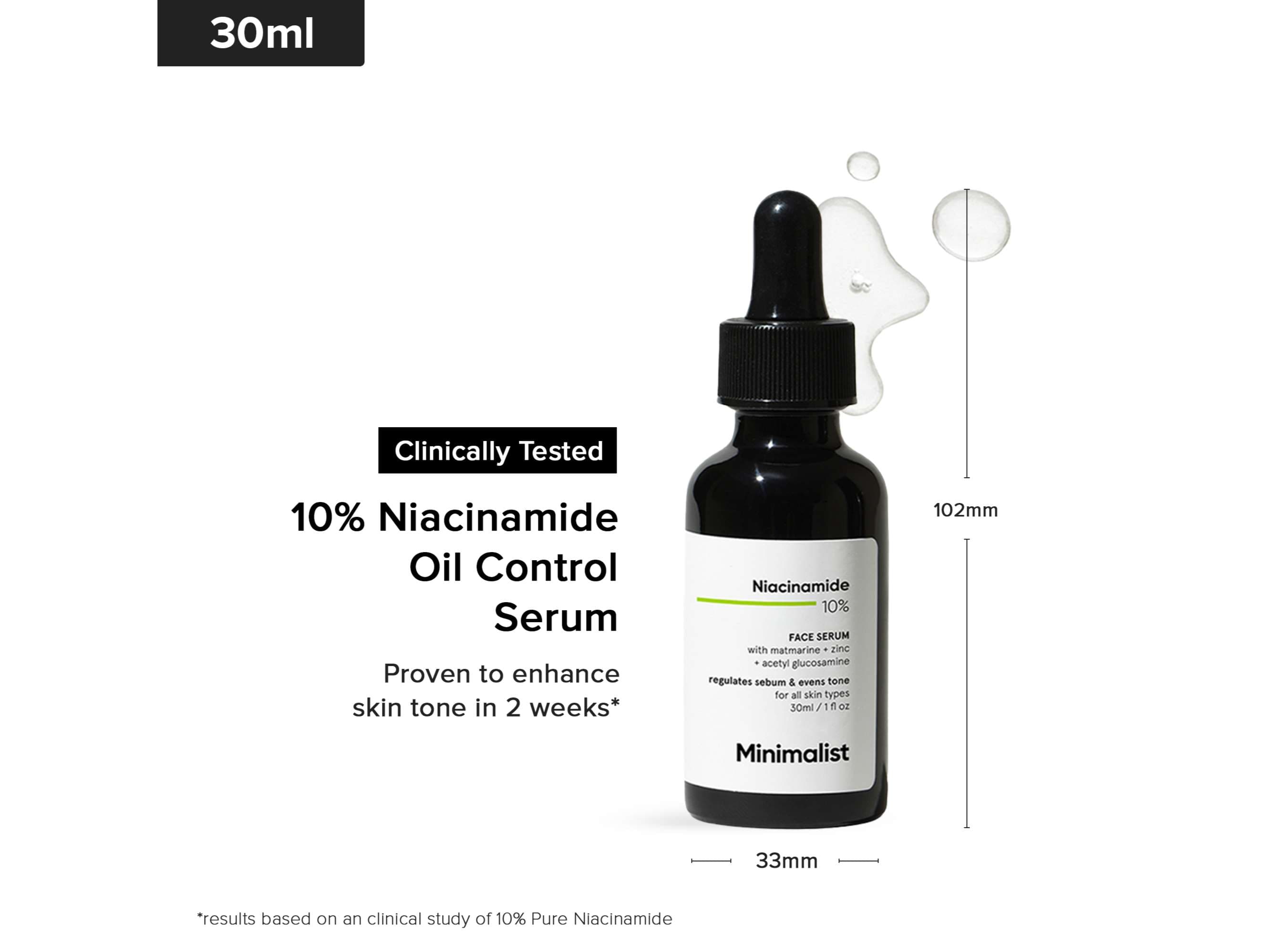 Minimalist 10% Niacinamide Serum with Zinc Reduces Acne Marks, Controls Oil & Minimizes Pores, Vitamin B3 for Blemish-Free, Clear Skin - 30 Millilitre - Skin Care - Lotions, Moisturisers, and Creams | Buy online on ZillyBuy
