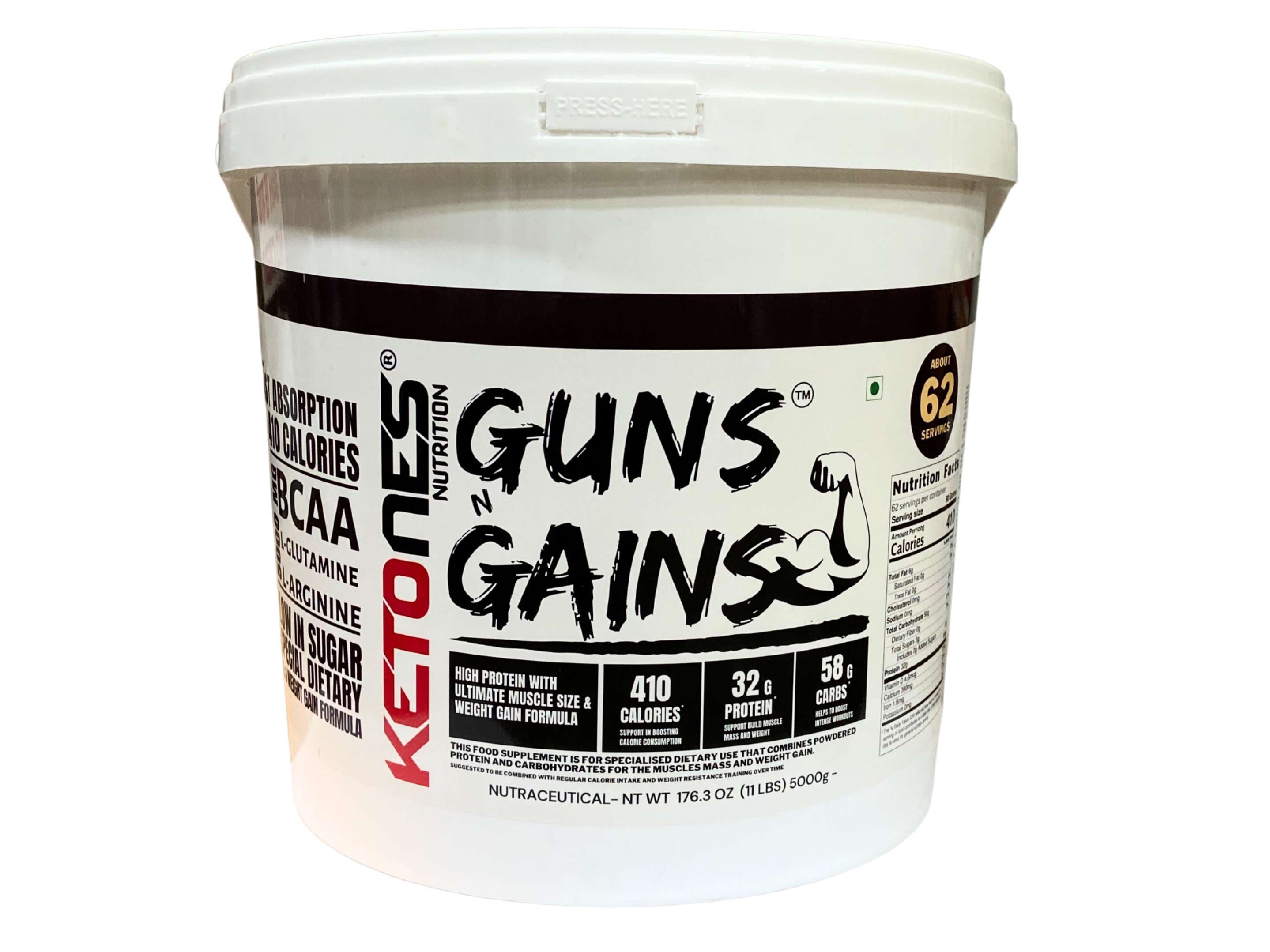 Ketones Nutrition Guns n Gains | 5 KG | Mass and Weight Gain Formula | Low Sugar | Chocolate - Nutrition and Fitness Supplements | Buy online on ZillyBuy