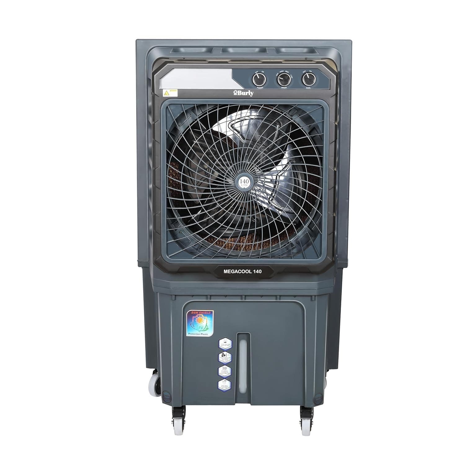 BHABURLY Megacool 140 LTR Heavy Duty Desert Air Cooler for Indoor/Outdoor 6100 CMH Antibacterial High Density Honeycomb Auto Refill - Gray - Air Cooler | Buy online on ZillyBuy