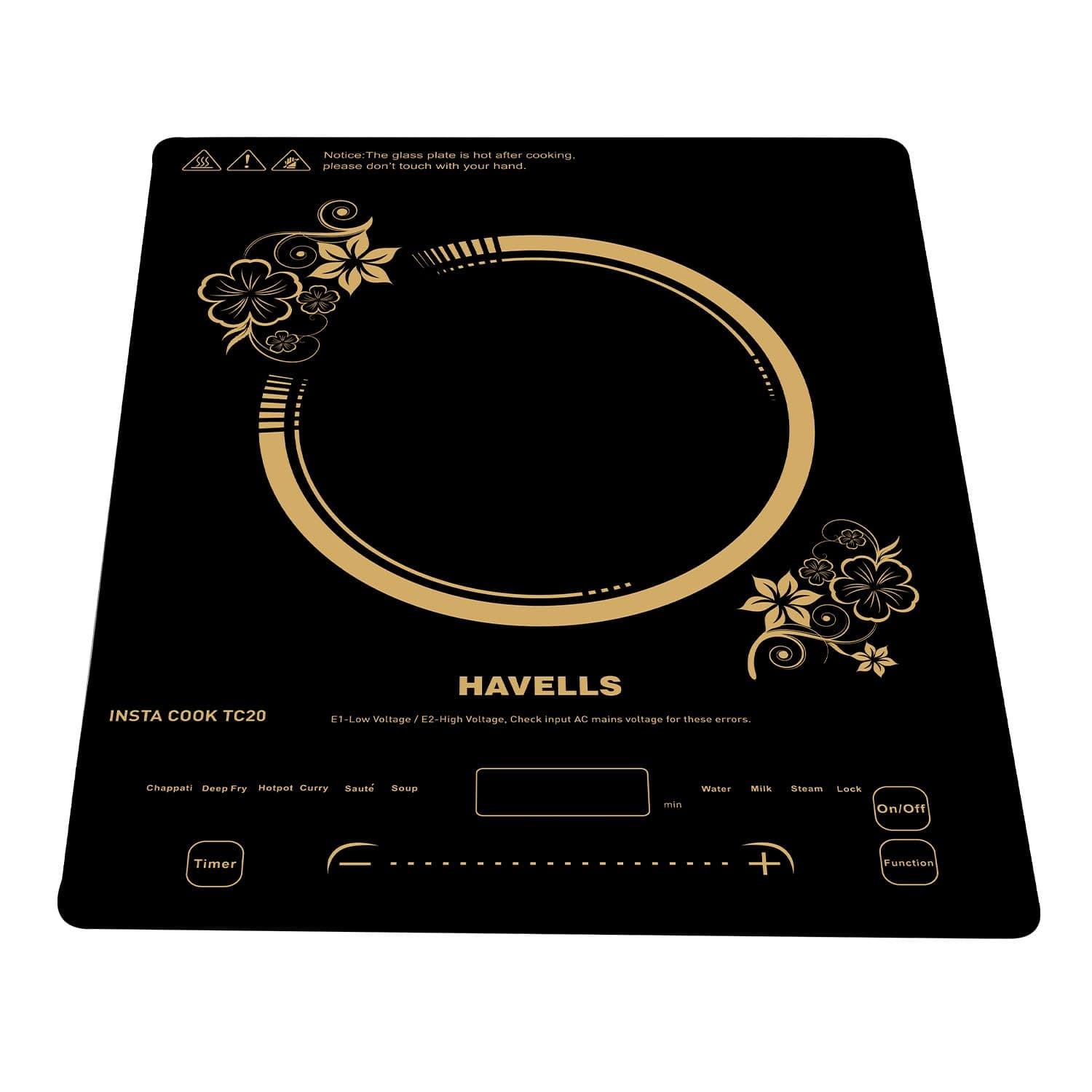 Havells TC 20 Glass Ceramic Cooktop Induction (Electric Stove) 2000 W, With 9 Cooking Options, Copper Coil with 3 Year Warranty, Auto Pan Detection Sensor, Designer Touch Panel (Black) - Induction Cooktop | Buy online on ZillyBuy