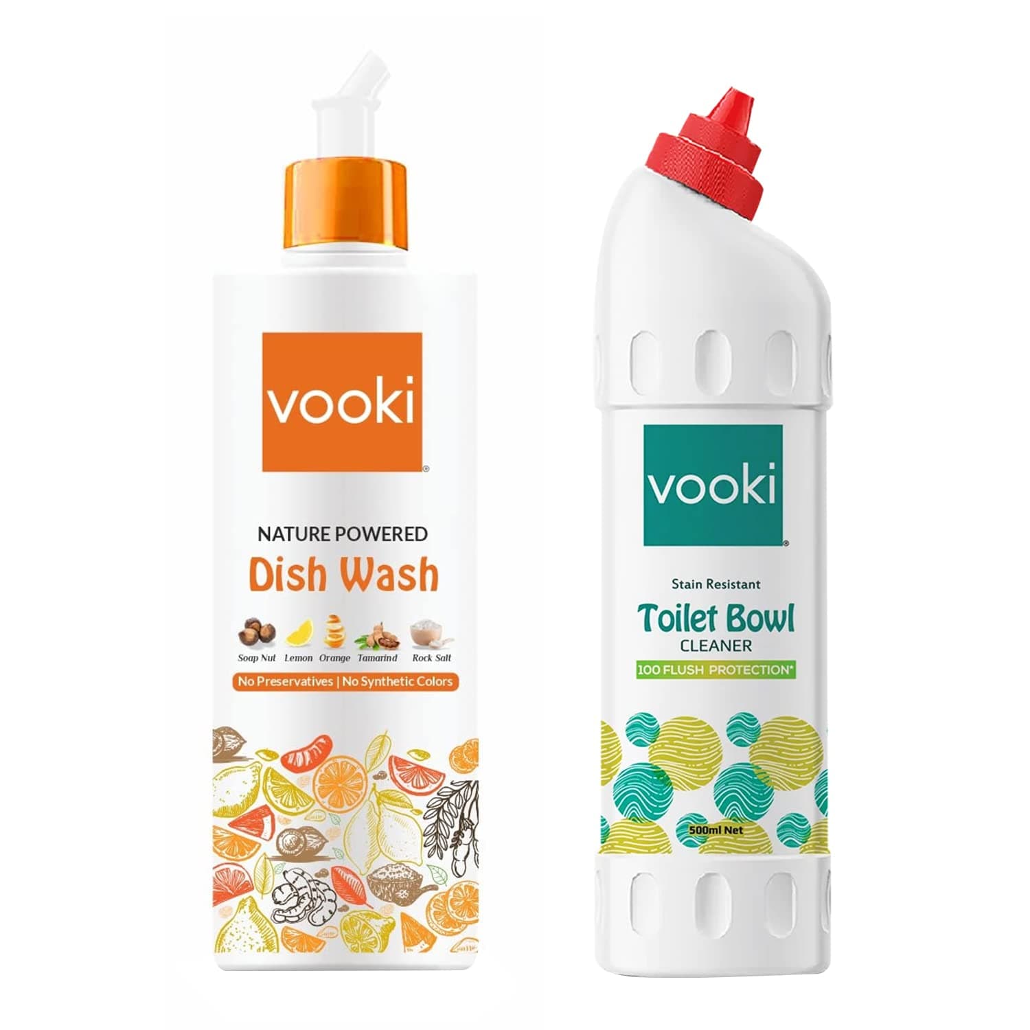 Vooki Nature Powered Natural Dish Wash Gel and Ecofriendly Toilet Cleaner Liquid 100 Flush Protection - 500 Ml Each, (Combo Pack of 2)… - Bins and Bathroom | Buy online on ZillyBuy