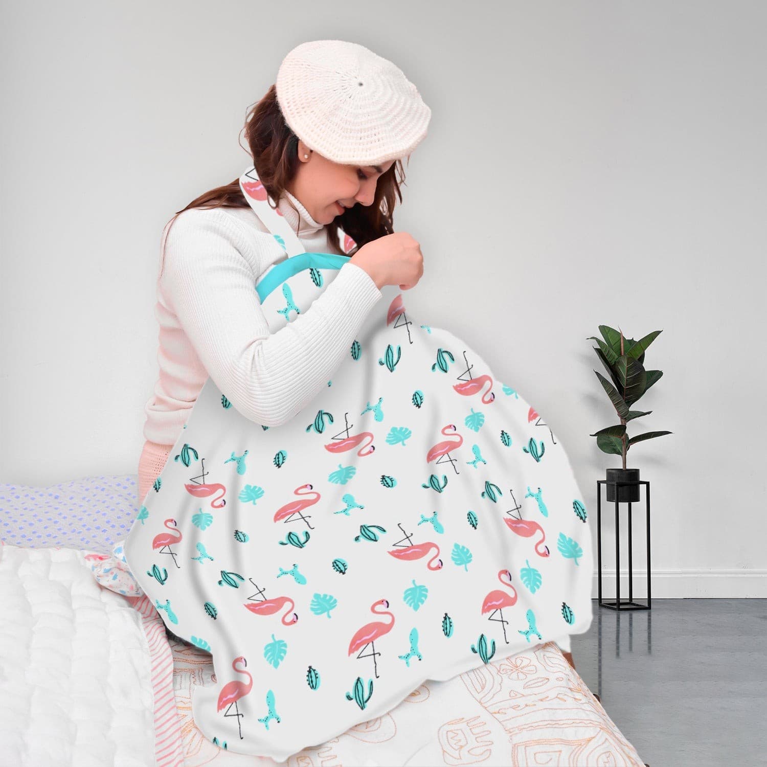 organic cotton muslin nursing cover for breastfeeding feeding apron flamingo