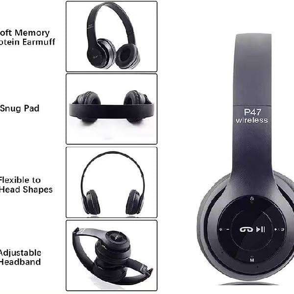Wireless Bluetooth Headphones P47 Foldable Over Ear Deep Bass Gaming Sports Headset ColourBlack - Laptop | Buy online on ZillyBuy