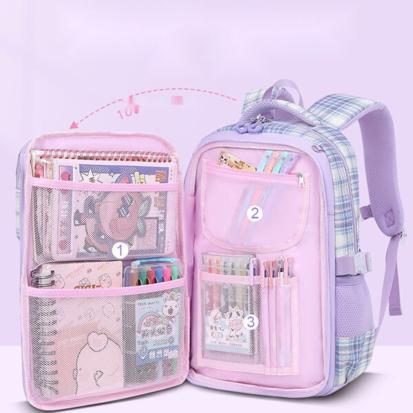 Cute Pastel Plaid Backpack with Plush Bunny Charm