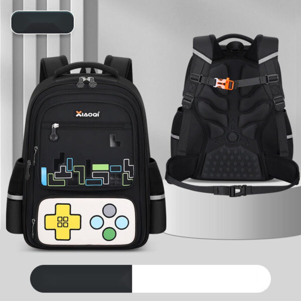 Gaming-Themed Kids Backpack – Tetris & Console Design