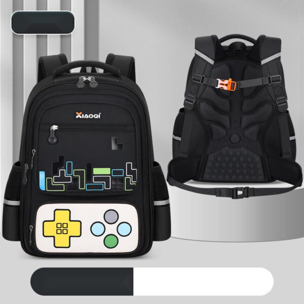 Gaming-Themed Kids Backpack – Tetris & Console Design
