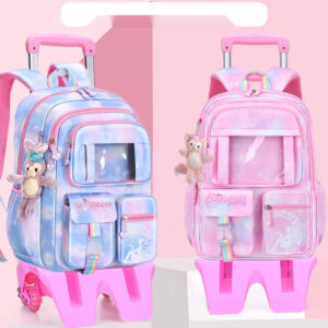 Girls’ Pastel Trolley Backpack with Plush Toy