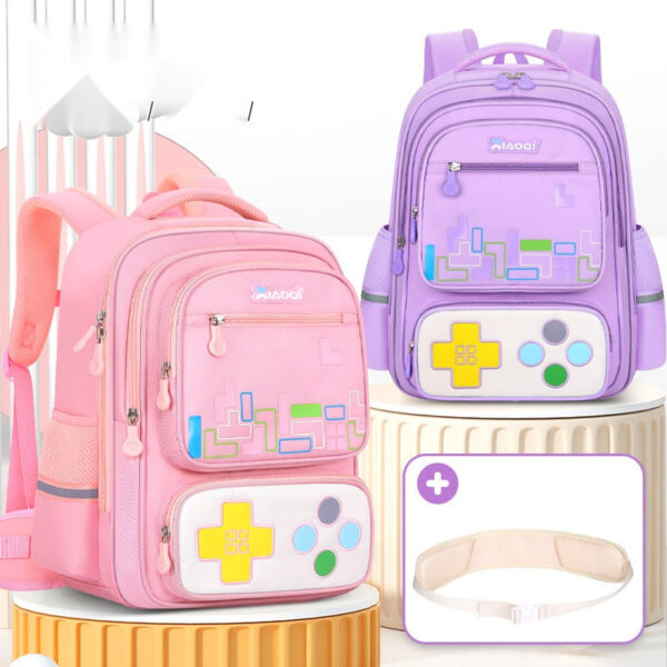Gaming-Themed Kids Backpack – Tetris & Console Design