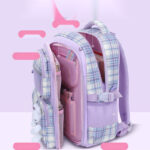 Cute Pastel Plaid Backpack with Plush Bunny Charm
