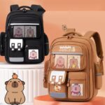 Trendy Campus Backpack with Cartoon Charm