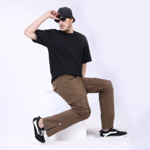 Men's Relaxed Fit Dark Brown Stretch Cotton Cargo Pants – Streetwear Utility Style 4802-3
