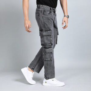 LIGHT GREY BAGGY CARGO FIT JEANS 4726-2