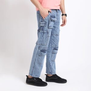 CARGO LIGHT BLUE BAGGY FIT JEANS TEDDY 4787-2