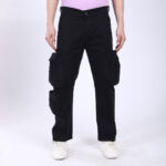 Men's Relaxed Fit Black Stretch Cotton Cargo Pants – Streetwear Large pocket Style 4809-4