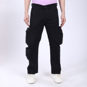 Men's Relaxed Fit Black Stretch Cotton Cargo Pants – Streetwear Large pocket Style 4809-4