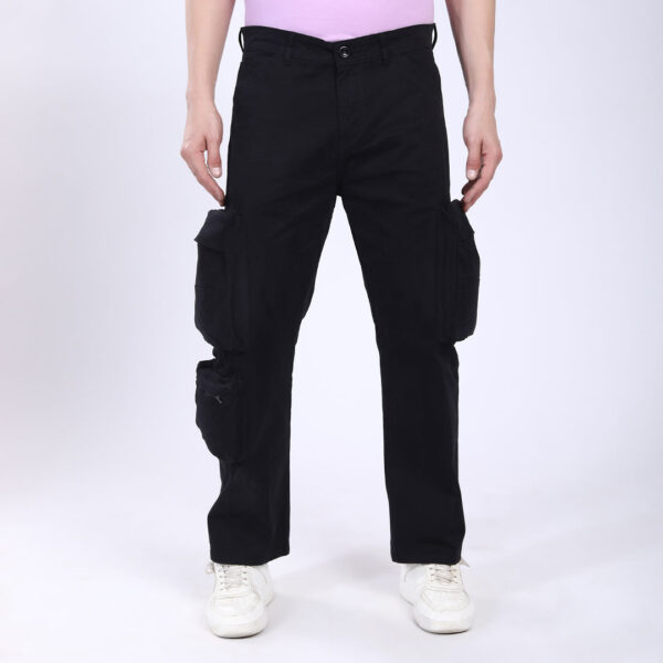 Men's Relaxed Fit Black Stretch Cotton Cargo Pants – Streetwear Large pocket Style 4809-4