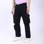 Men's Relaxed Fit Black Stretch Cotton Cargo Pants – Streetwear Large pocket Style 4809-4
