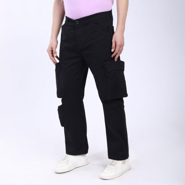 Men's Relaxed Fit Black Stretch Cotton Cargo Pants – Streetwear Large pocket Style 4809-4