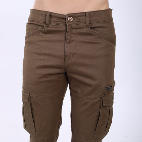 Men's Relaxed Fit Dark Brown Stretch Cotton Cargo Pants – Functional Streetwear Style 4803-3